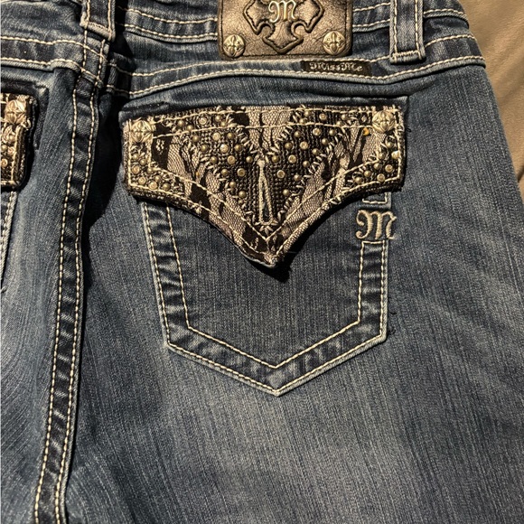 Miss Me Blue Boot Cut Jeans with Black and Silver Accents Size 33x34 - Picture 1 of 5